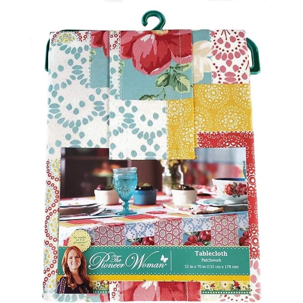 NWT Pioneer Woman Patchwork Tablecloth Red Blue Floral Retro 52 x 72 Cotton